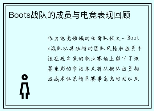 Boots战队的成员与电竞表现回顾